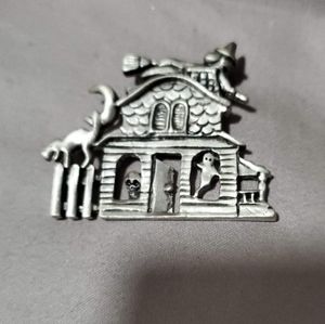Pewter halloween haunted house brooch